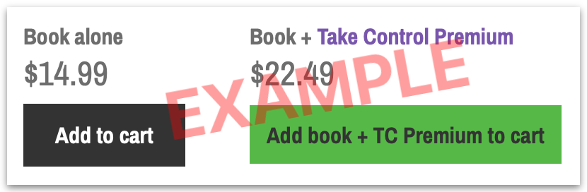 Screenshot showing regular Add to cart button and Add book + TC Premium button, with their respective prices